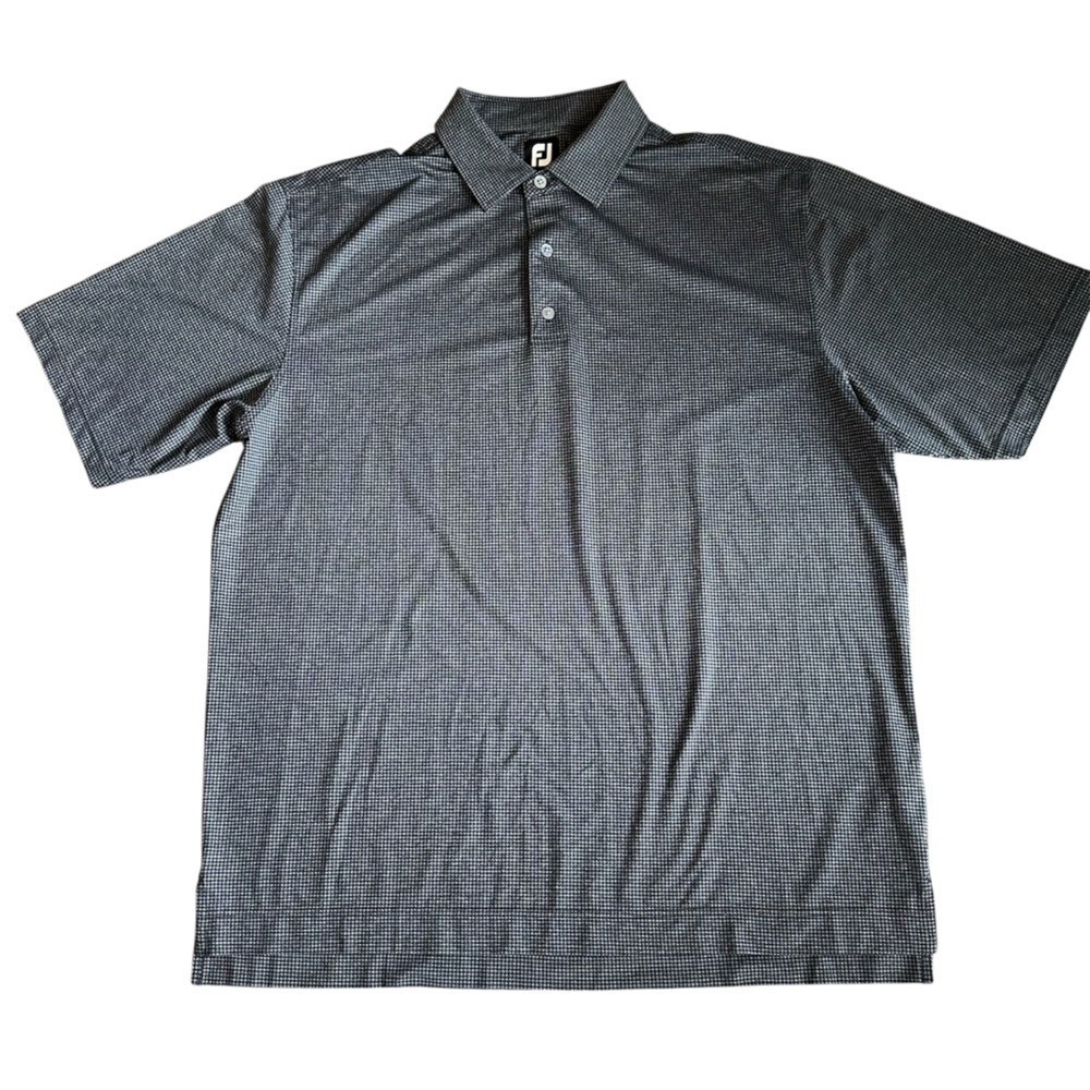Footjoy Polo Men's Extra Large Gray & Black Golf Houndstooth Short Sleeve Shirt - Picture 2 of 10
